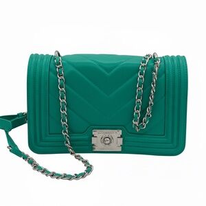 Badgley Mischka Teal Green Chevron Quilted Crossbody Bag